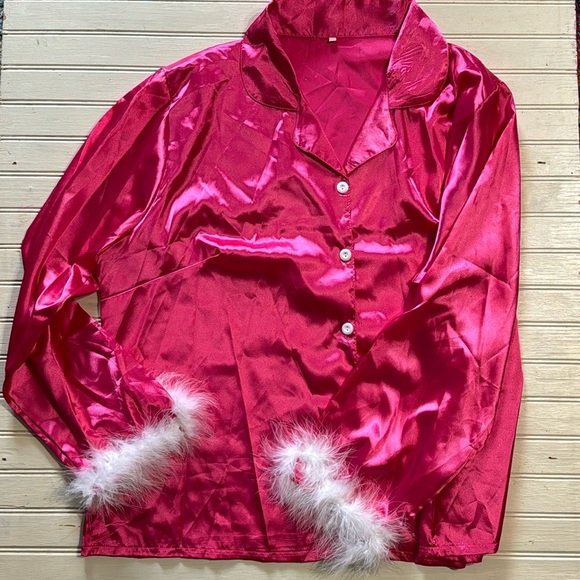 Barbie pink Satin nightgown set with feather trim size 4x - Picture 2 of 7
